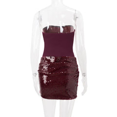 Strapless Sequin Patchwork Mini Dress