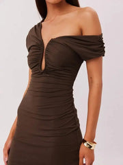 One Shoulder Asymmetric Neck Bodycon Mini Dress