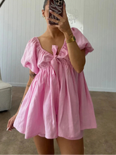 Short Puff Sleeve Front Tie Slit Top And Shorts Set