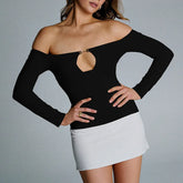 Off Shoulder Long Sleeve Two Tone Mini Dress