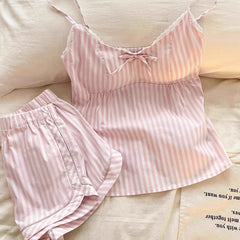Pink Striped Spaghetti Strap Top And Shorts Pajamas Set
