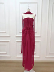 Strapless Folds Design Long Dress With Scarf