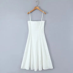 Solid Straight Neck Cami Strap Midi Dress