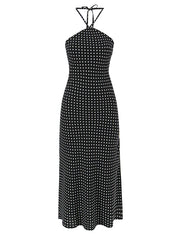 Black Polka Dot Halter Neck Midi Dress
