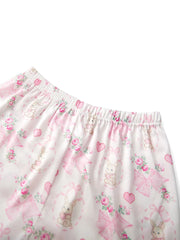 Bunny Bow/Clover Short Sleeve Button-up Top And Shorts Pajama Set