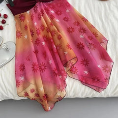 Red Halterneck Floral Print Top