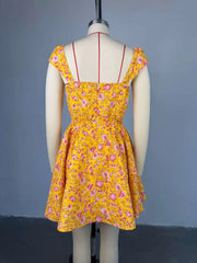 Floral Printed A-Line Low Cut Mini Dress