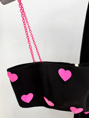 Heart Applique Chain Crop Top And High Waist Pants Set