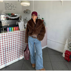 Brown Faux Fur Cropped Coat