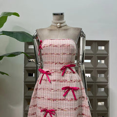Pink Strapless Bow Detail Maxi Dress