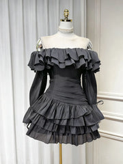Off-shoulder Long Sleeve Ruffle Mini Dress