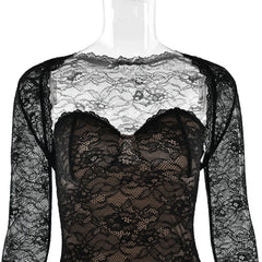 Black Lace Bodycon Midi Dress With Crop Shrug