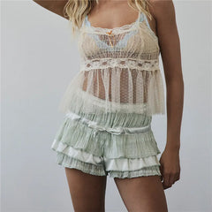Layered Ribbon Decor Ruched Shorts