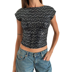 Sequin Short Sleeve Low Back Top