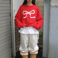 Lace Bow Embroidery Pullover Top