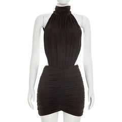 Bodycon Ruched Open-Back High-Neck Mini Dress