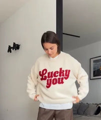 Lucky You Letter Printed Sweater