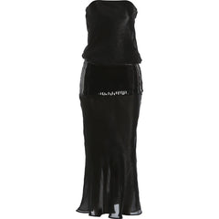 See Through Sleeveless Sequin Patchwork Maxi Dress