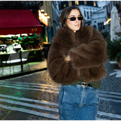 Brown Faux Fur Cropped Coat