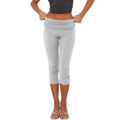 Ruched Foldable Elastic Waist Capri Pants