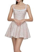 Pink Floral Tie Up Eyelet Trim Mini Dress