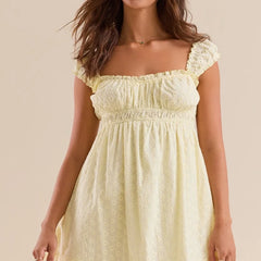 Square Neck Ruched Short Babydoll Dress