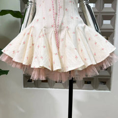 Floral Print Corset Square Neck Puff Sleeve Ruffle Hem Mini Dress
