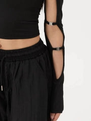 Black Irregular Off-shoulder Cut Out Top