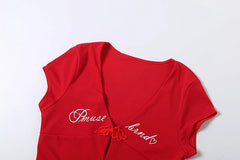 Red Letter Print Cut Out Top
