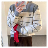 Striped Knitted Embroidered Cardigan