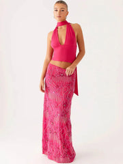 Sequins Embroidery Maxi Skirt