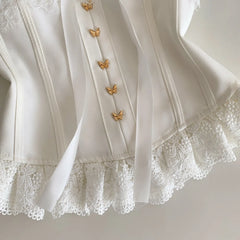 Strapless Elastic Ruffle Butterfly Button Corset