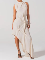 Ruched Folds Irregular Hem Tank Midi Dress