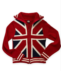 Red hoodie with Union Jack design on a white background