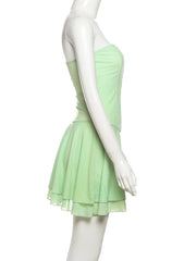 Green Strapless Mesh Mini Dress