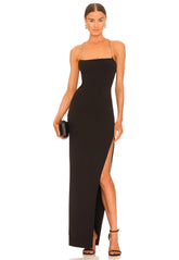 Black Crossed Chain Strap High Slit Maxi Dress