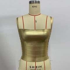 Metallic Side Lace Up Bandage Top