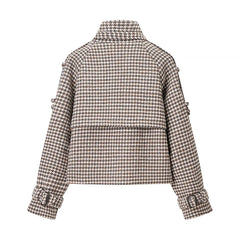 Plaid Print Stand Collar Pocket Jacket