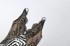 Lace Patchwork Zebra Stripe Print Maxi Dress