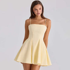 Spaghetti Strap Pleated Hem Mini A-line Dress