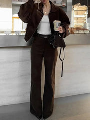 Brown Coudroy Zipper Jacket