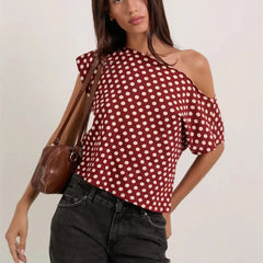 Polka Dots One-Shoulder Top