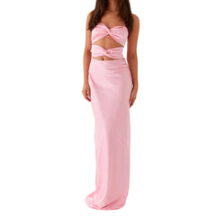 Satin Strapless Twist Long Dress