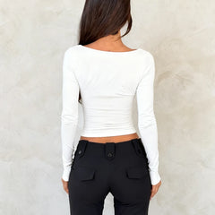 Long Sleeve Lace Cutout Patchwork T-Shirt