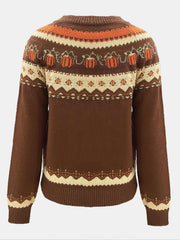 Crew Neck Pumpkin Jacquard Sweater