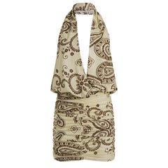 Paisley Print Drape Neck Halter Ruched Mini Dress