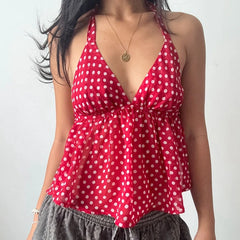 Red Polka Dot Babydoll Halter Top
