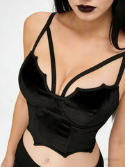 Black Velvet Spaghetti Strap Crop Top