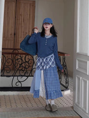 Plaid Patchwork Midi Skirt - Streetwear A-Line