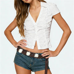 Polka Dot Lapel Short Sleeve Shirt